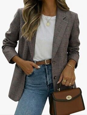 NWT Mina Self Classic Gray Glen Plaid Blazer Size Large